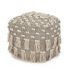 Hawley Handcrafted Boho Fabric Cube Pouf with Tassels Ivory - Christopher Knight Home: Footstool, Indoor Use, No Assembly Required - 4 of 4