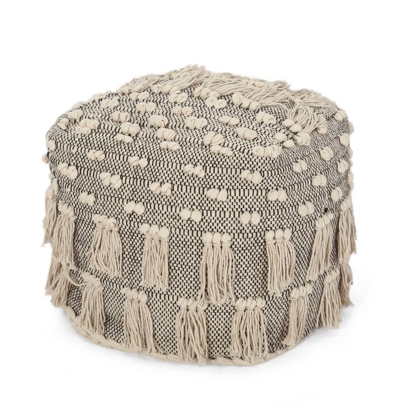 Hawley Handcrafted Boho Fabric Cube Pouf with Tassels Ivory - Christopher Knight Home, 5 of 12