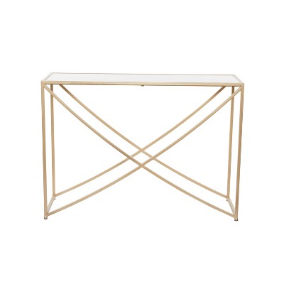 Contemporary Metal X Console Table Small Gold - Olivia & May: Chic Marble Top, No Assembly Required