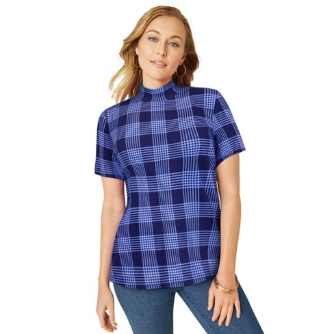 Jessica London Women's Plus Size Short Sleeve Mock Neck - M, Blue : Target