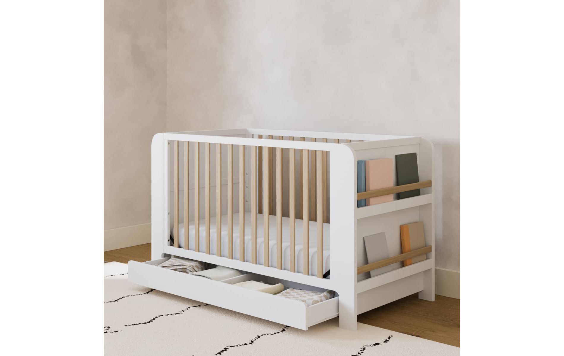 Graco Read-With-Me 4-in-1 Convertible Bookshelf Crib with Drawer - White/Driftwood