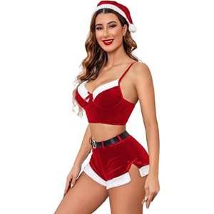 Avidlove Womens Sexy Santa Costume Lingerie Set Velvet Bra and Panty Christmas Set Red L - 1 of 4