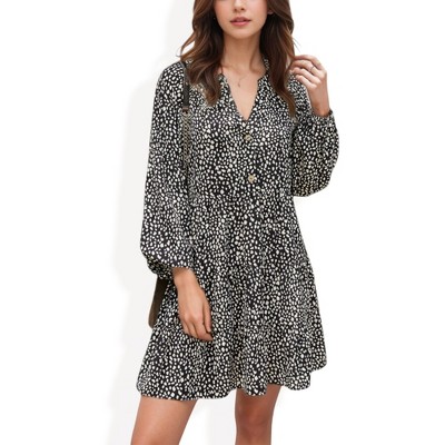 Anna-Kaci Women's Leopard Print Mini Dress with Long Lantern Sleeves
