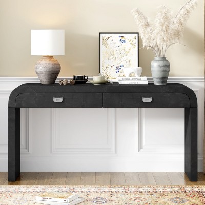 60'' Wooden Entryway Table with Burl Veneer,Console Table with 2 Large Drawers and Metal Handles – The Pop Home
