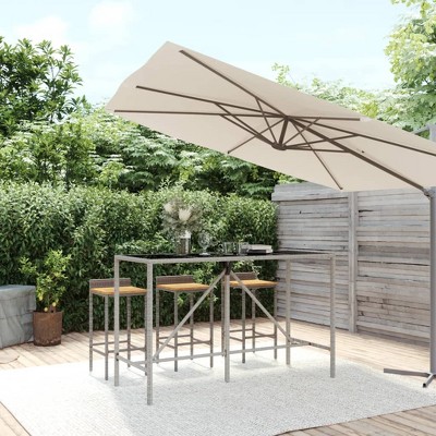 vidaXL Bar Table with Glass Top Gray 70.9 in.x27.6 in.x43.3 in. Poly Rattan