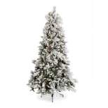 Home Heritage Pre-Lit Snowdrift Flocked Artificial Holiday Tree, Clear Lights, Natural-Looking PVC Foliage Tips, Metal Stand