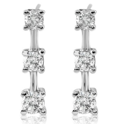 Pompeii3 1ct Three Stone Diamond Earrings 14K White Gold