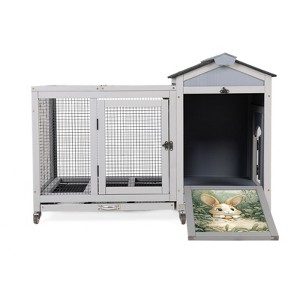 AZL1 Life Concept Pet Crates and Houses Wooden Rabbit Hutch with Casters, Weatherproof Roof, for Rabbits, Ducks, Squirrels, Gray, 38.6"*23"*27" - 1 of 4