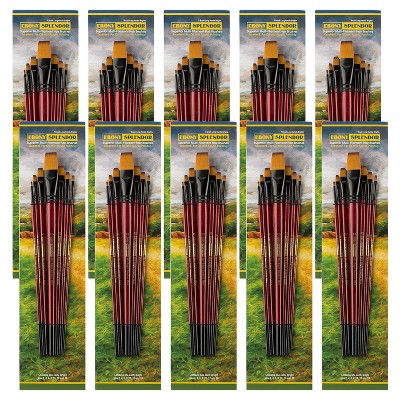 Creative Mark Ebony Splendor Long-Handled Synthetic Sable Paint Brush, Set of 7, Pack of 10, Teijin Multi-Filament Hair, Handcrafted Synthetic Paint