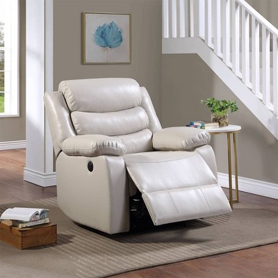 Warren recliner single chair in beige microfiber discount fabric