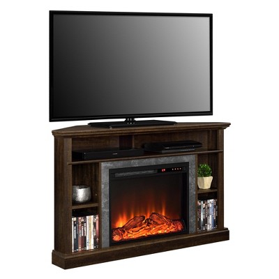 Espresso Corner Fireplace TV Stand with Faux Stone