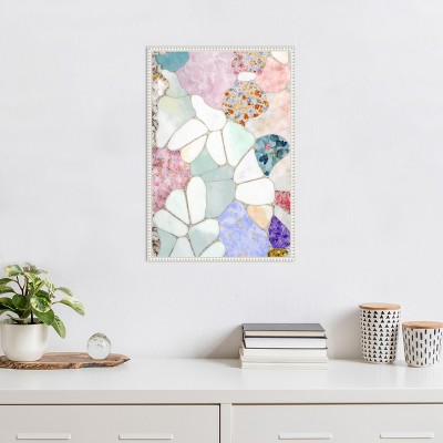Floral Mosaic Abstract Canvas Art with White Beaded Frame