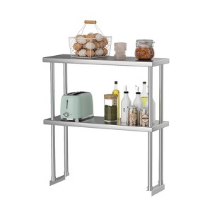Stainless Steel Double Overshelf, Heavy Duty Commercial 3 Tier Shelf for Prep & Work Table Height Adjustable for Restaurant Home - 1 of 4