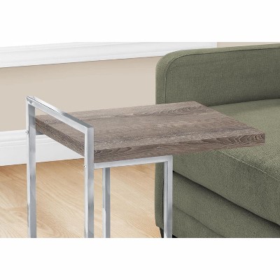 Taupe and Chrome Rectangular Wood-Metal C-Shaped Accent Table