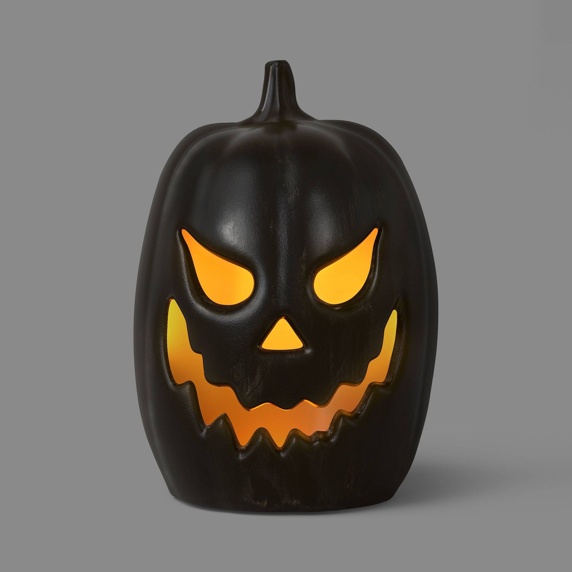6.25" Classic Terra Cotta Like Lit Pumpkin Jack O' Lantern Halloween Decorative Prop Black - Hyde and EEK! Boutique™