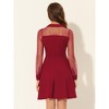 Allegra K Women's Sheer Mesh Panel Long Sleeve Fit and Flare Mini A-Line Dresses - 3 of 4