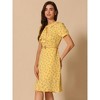 INSPIRE CHIC Women's Peter Pan Collar Tie Neck Short Sleeve A-Line Elegant Belted Floral Dress - 2 of 4