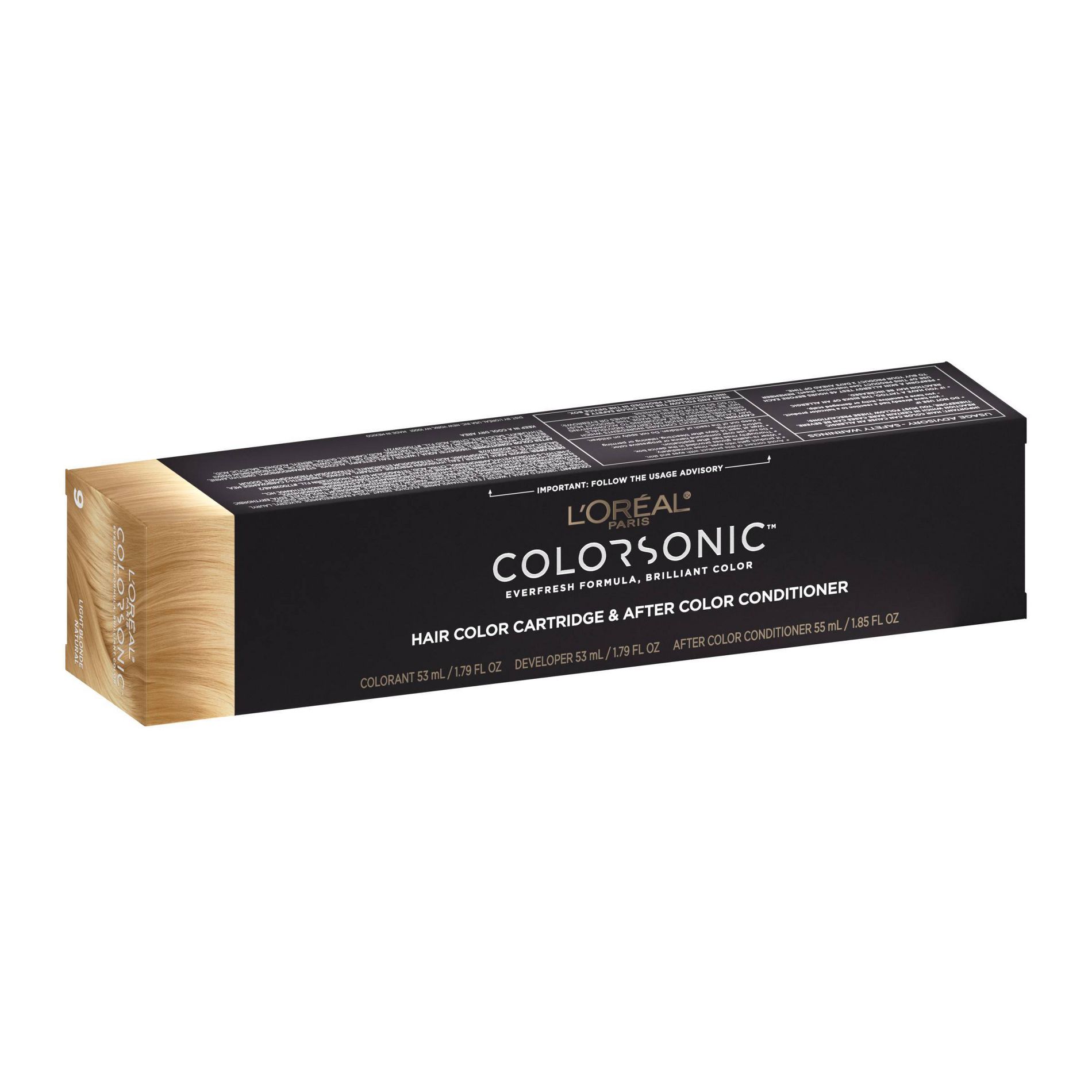L'Oreal Paris Colorsonic Ammonia Free Permanent Hair Color Cartridge - Device Sold Separately - Light Blonde Natural 9