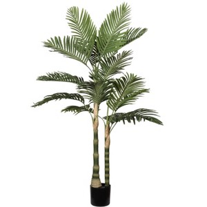 Gulches 5FT in Artificial Green Leaf Golden Cane Palm Tree in Black Plastic Pot 1pc Set Tropical Faux Plant for Indoor Outdoor Decor - 1 of 4