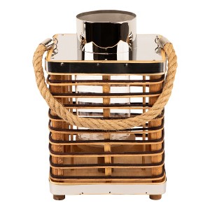 Northlight Rattan Rectangular Glass Candle Lantern with Jute Handle - 11.25" - 1 of 4