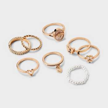 Heart and Flower Ring Set 8pc - Wild Fable™ Gold