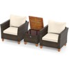 Costway 3 PCS Outdoor Patio Rattan Bistro Furniture Set Wooden Table Top Cushioned Sofa Gray/Black/Beige/Navy - 2 of 4