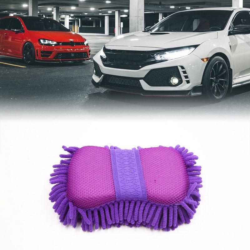 Unique Bargains Purple Microfiber Chenille Car Wash Sponge Care Washing Brush Pad Cleaning Tool, 2 of 7