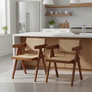 Homy Casa Mid-Century Rubber Wood Dining Chairs Set of 2, Waknut - 1 of 4