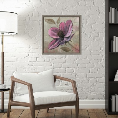 Plum Floral III Purple Canvas Wall Art with Grey Frame
