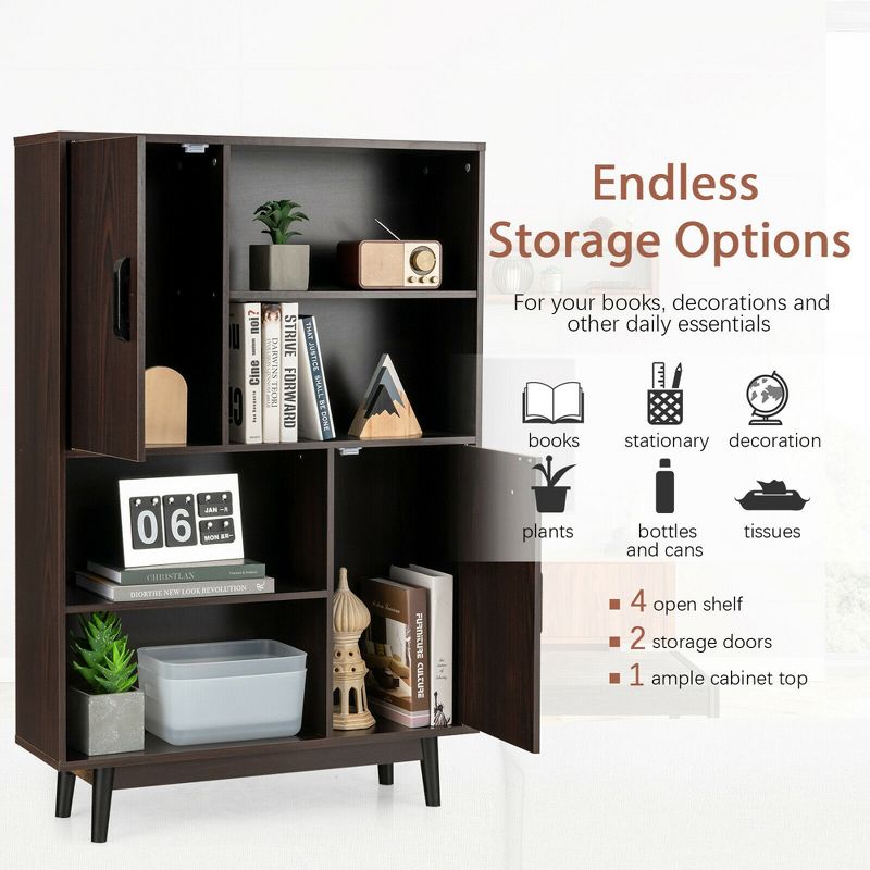 Costway Sideboard Storage Cabinet Bookshelf Cupboard w/Door Shelf Black / White / Espresso, 5 of 13