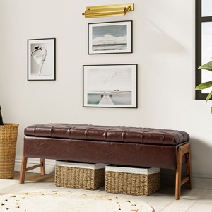 Isaac 50" Wide Leather Flip Top Storage Bench with Tufted Seat Cushion ARTFUL LIVING DESIGN - 1 of 4