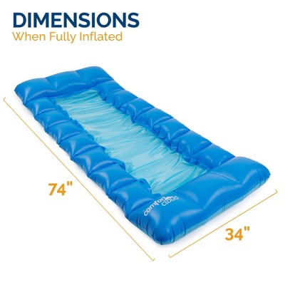 Blue Inflatable Pool Lounger with Headrest and Mesh Bed