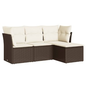 vidaXL 4 Piece Patio Sofa Set with Cushions Brown and Cream - Without Table - 1 of 4