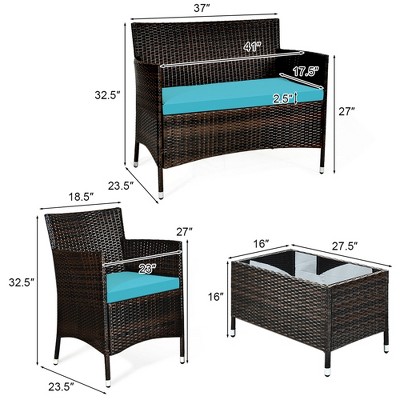 Turquoise Cushioned PE Rattan Wicker Outdoor Furniture Set