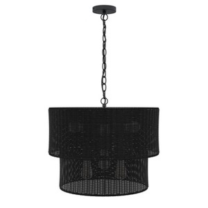 Dewdrop Farmhouse Matte Black Hand-Woven Rattan Craft Pendant Light - 1 of 4