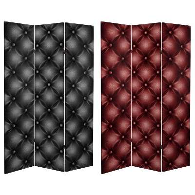 6" Double Sided Tufted Leather Print Canvas Room Divider Black - Oriental Furniture