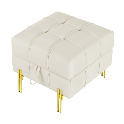NicBex Modern 22" Square Ottoman Leather Small Footstools with Gold Metal Legs for Bedroom and Living Room