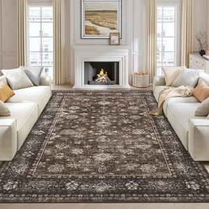 Washable Rug Boho Abstract Hallway Runners Vintage Distressed Floral Soft Low Pile Floor Carpet for Living Room - 1 of 4