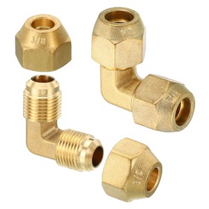 Unique Bargains Brass HVAC Flare 90 Degree Elbow Pipe Adapter Connectors with Nuts - 1 of 4