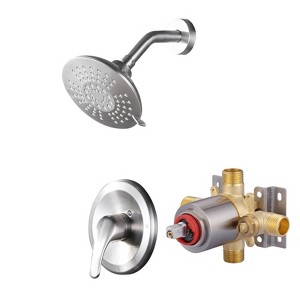 WOWOW Single Handle 5-Spray Shower Faucet 1.8 GPM with Pressure Balance, Corrosion Resistant in Brushed Nickel - 1 of 4