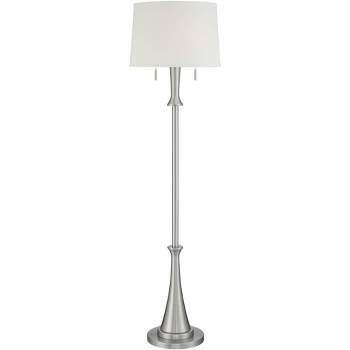 360 Lighting Karl Modern Floor Lamp Standing 63 3/4" Tall Brushed Nickel Metal White Tapered Drum Shade for Living Room House Bedroom Office Family