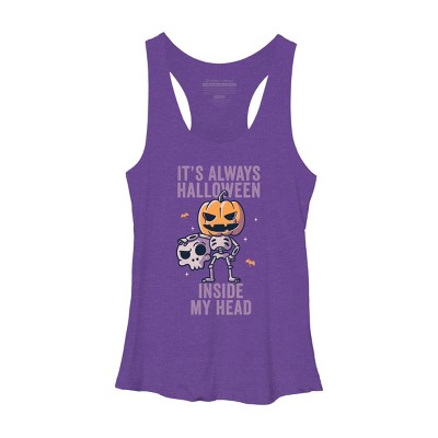 Women's Design By Humans It's Always Halloween Inside My Head Funny Cute Spooky By EduEly Racerback Tank Top