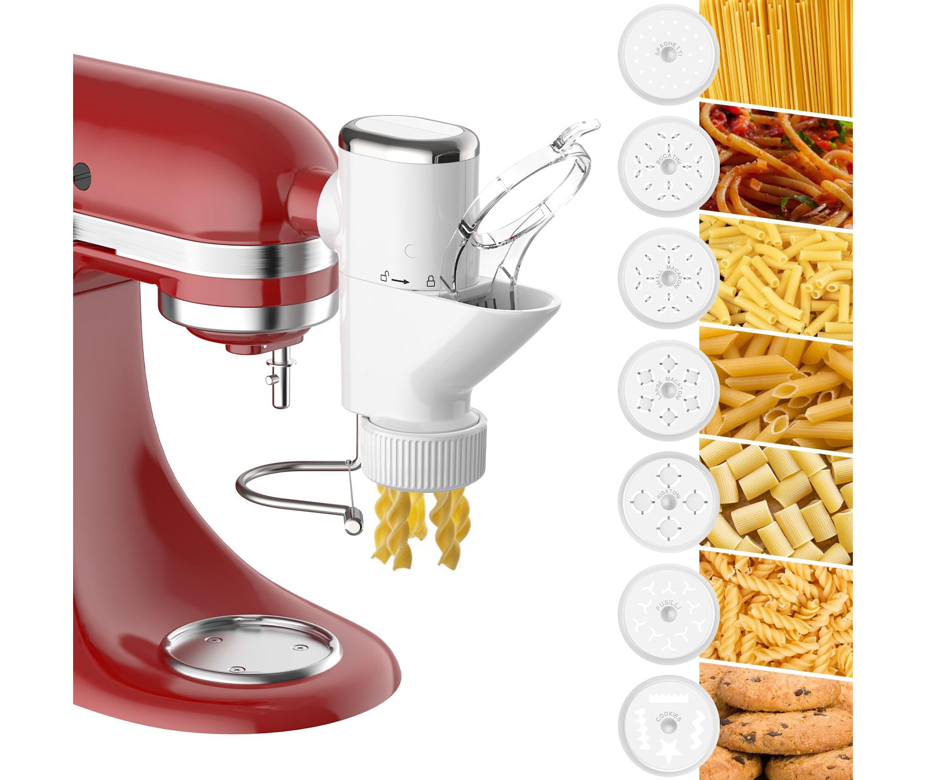 GVODE 7-in-1 Pasta Attachment for 7 Pasta Shapes, Compatible with KitchenAid® Stand Mixers, Cookie Disc & Brush