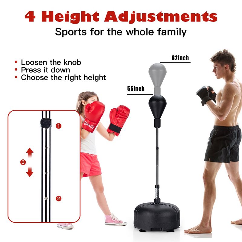 Costway Freestanding Punching Bag w/Stand Boxing Gloves for Adult Kids Adjustable, 3 of 11