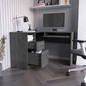 XIYUYEU L-Shaped Home Office Desk Modern Computer Desk with Shelf, Storage Drawers and Keyboard Tray for Office - 1 of 4