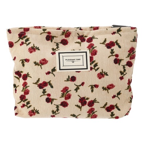 Unique Bargains Cotton Large Aesthetic Cute Floral Pattern Makeup Bag Beige  1 Pc : Target