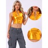 Allegra K Women's Metallic Mock Neck Zip-Up Shiny Holographic Crop Tank Top - 2 of 4