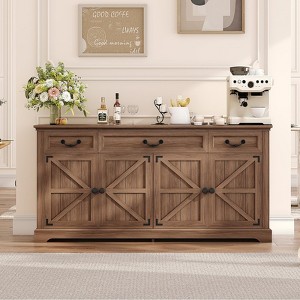 Vipbear Farmhouse Kitchen Sideboard Buffet with 3 Drawers and 4 Doors 65" Large Buffet Storage Cabinet,Coffee Wine Bar Cabinet for Living Room Kitchen - 1 of 4