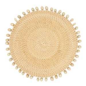 Saro Lifestyle Seaside Splendor Shell Rattan Placemat (Set of 4), Beige, 15"x15" - 1 of 4