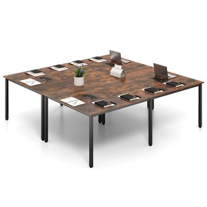 Costway 1/2 PCS 95" x 48" Large Meeting Table Seats up to 10 People 2 Cable Grommets for Office White/Brown - 1 of 4